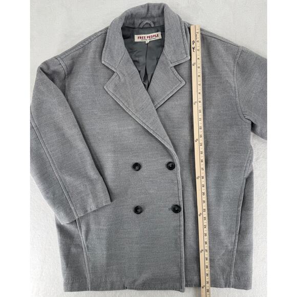Free People Hannah Gray Coat Slouchy Double Breasted Pea Coat Blazer Medium - Picture 10 of 10